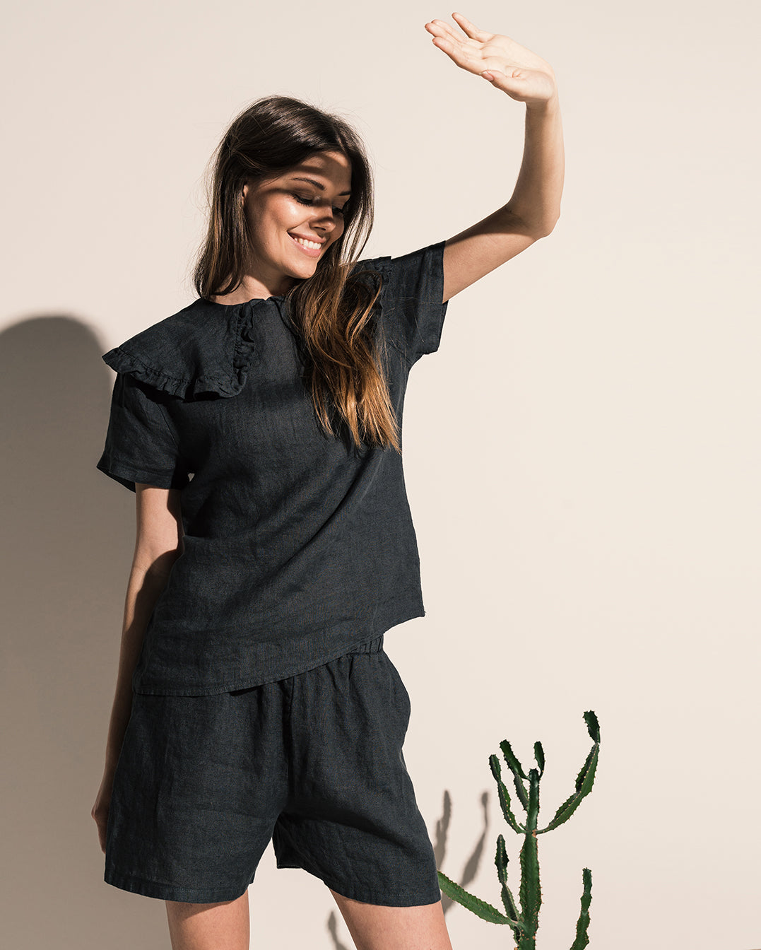 Zille Shorts Linen Antracit Grey