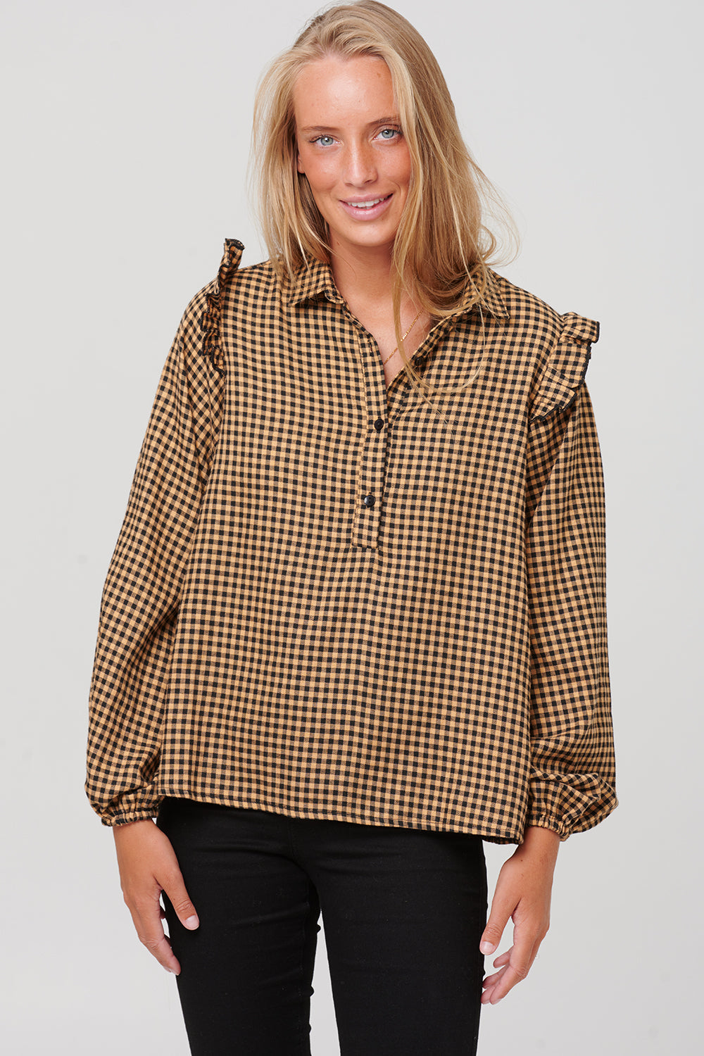 Tilla Blouse Viscose Camel/black Checks
