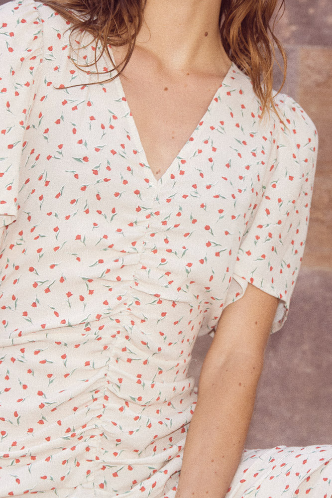 Sloane Dress Cream/Red Mini Flower