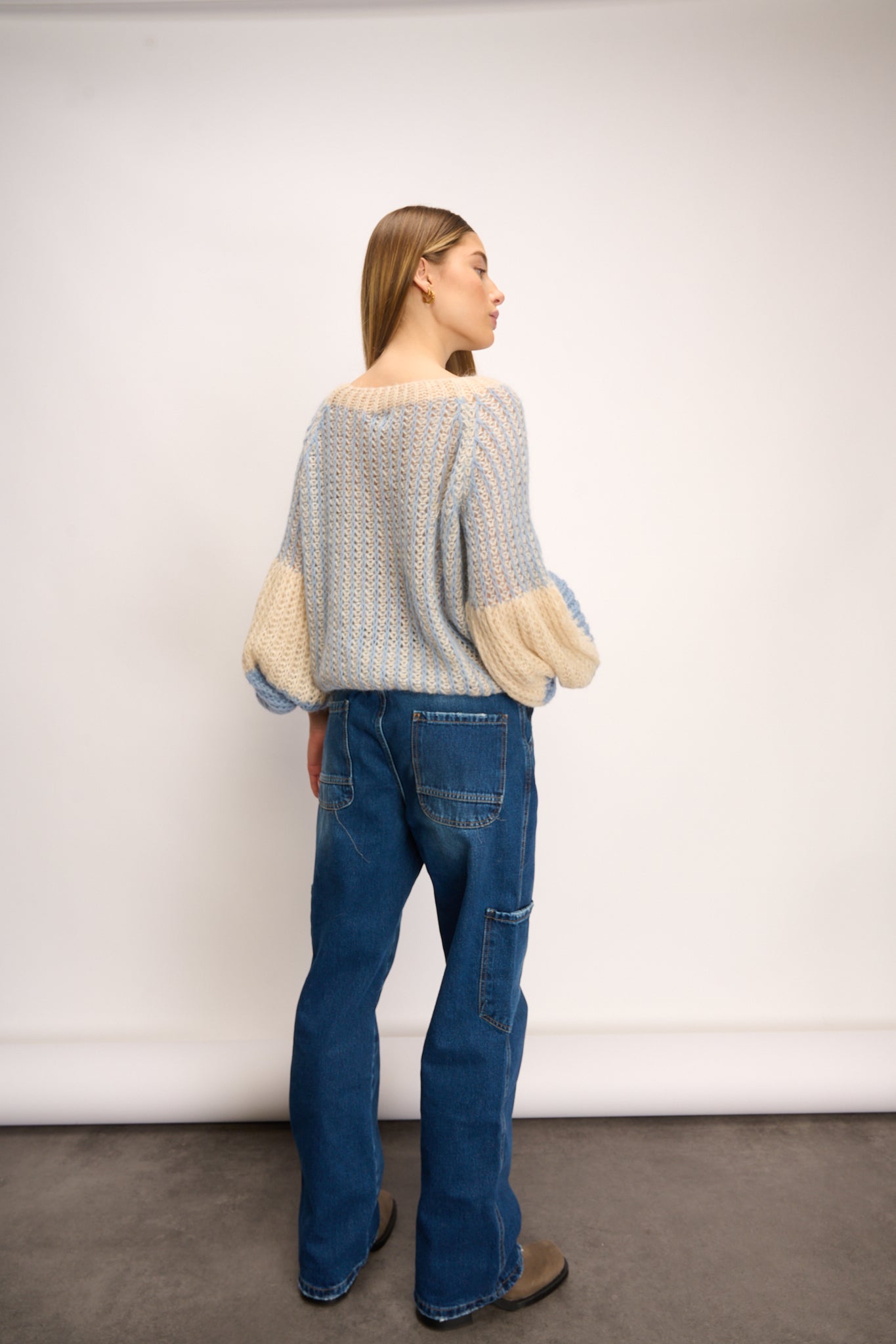 Liana Knit Sweater Dusty Blue Cream