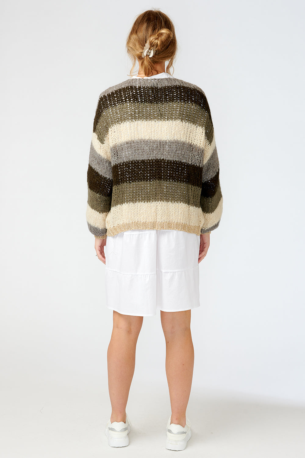 Kala Knit Cardigan Wool Light nature/olive stripes