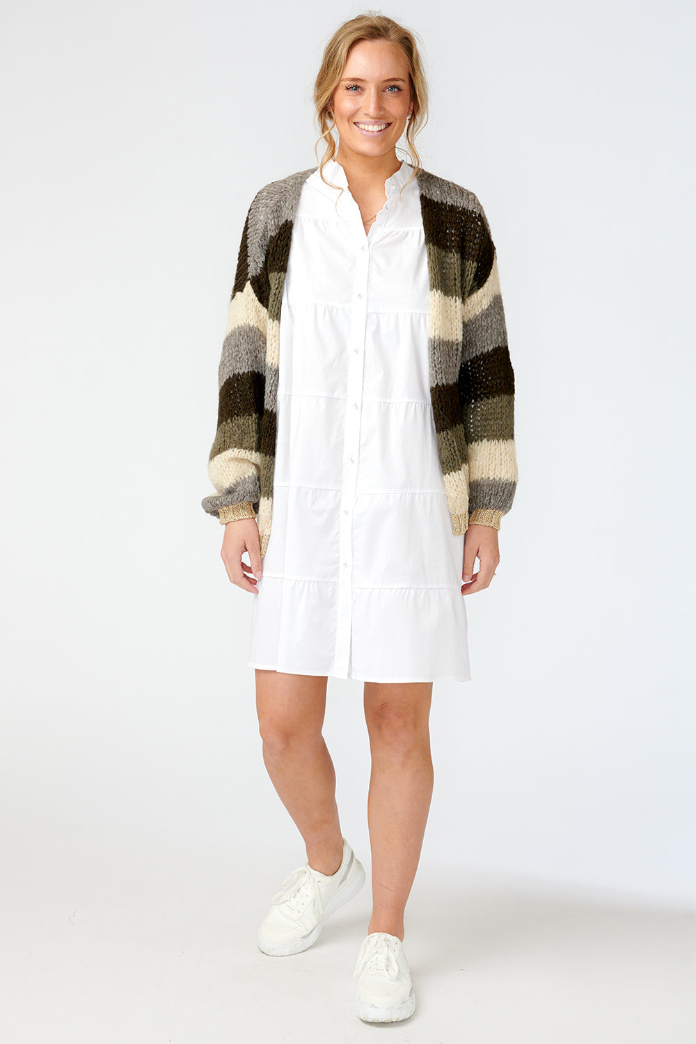Kala Knit Cardigan Wool Light nature/olive stripes