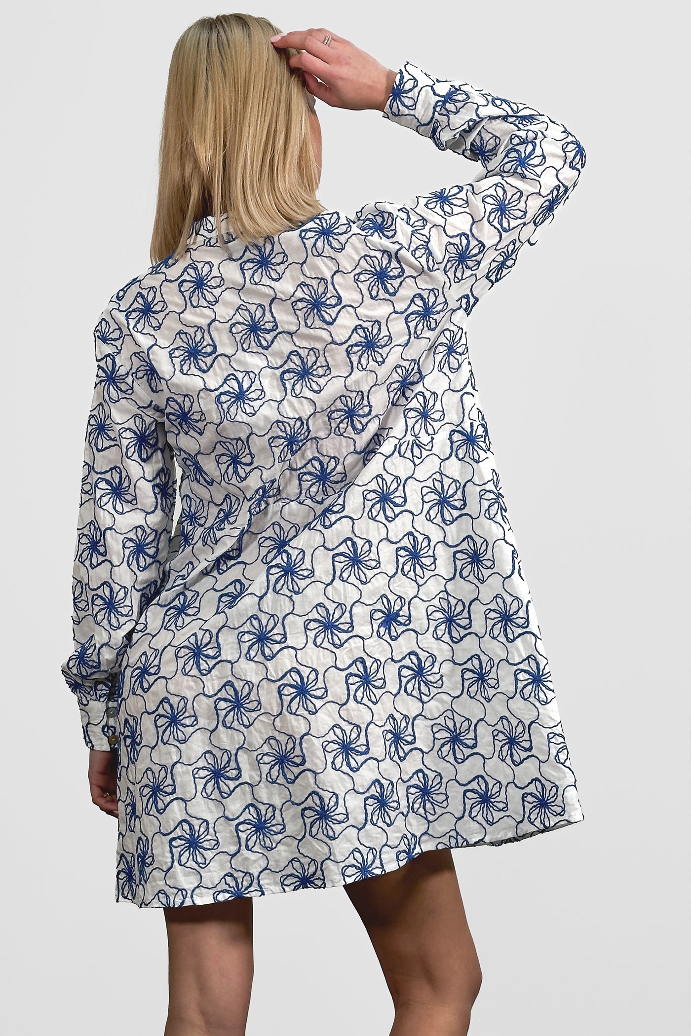 Karene Dress White Blue Combo