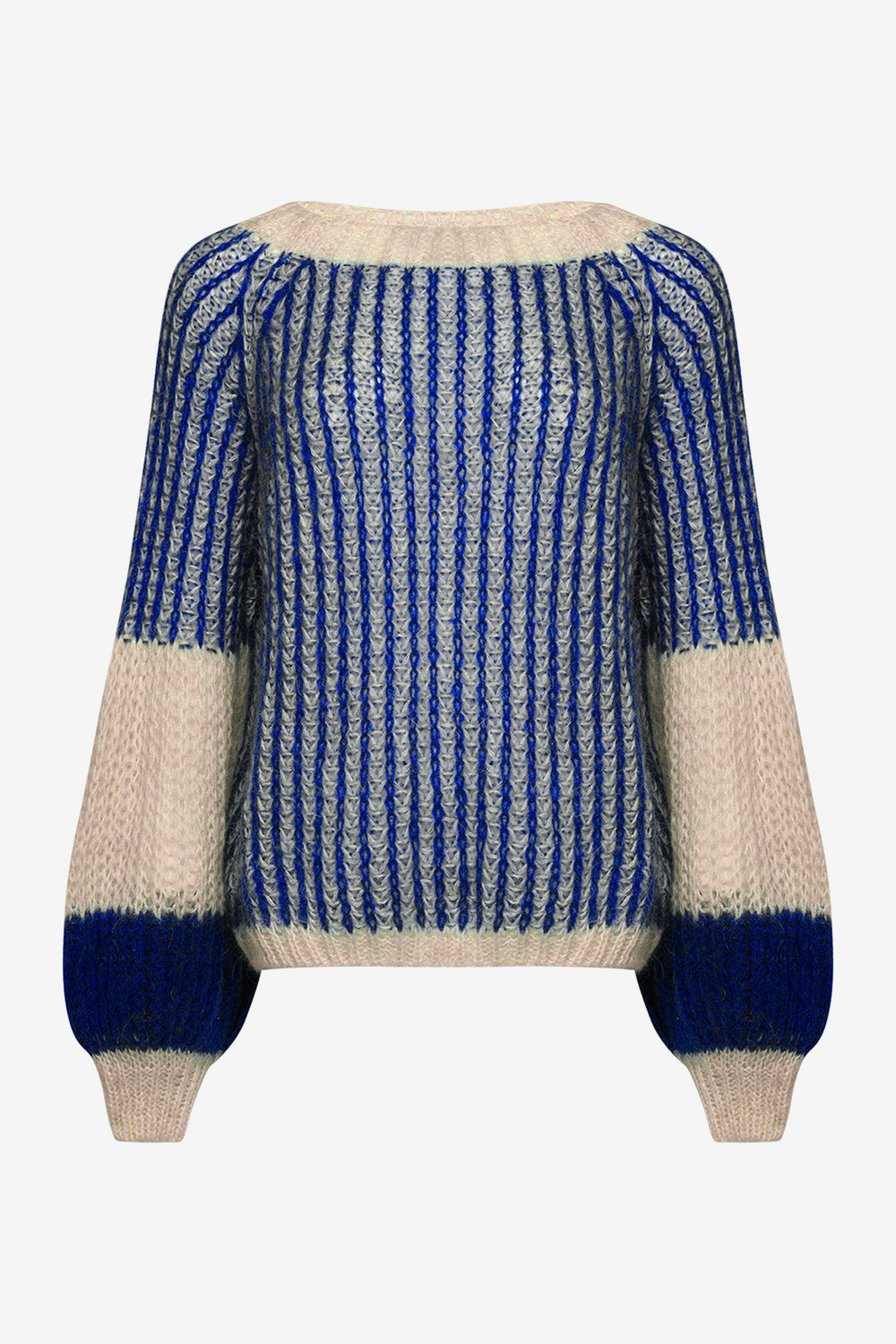 Noellas Liana Knit Sweater Cream/Cobalt Blue. Køb Striktrøjer hos www.noellafashion.dk