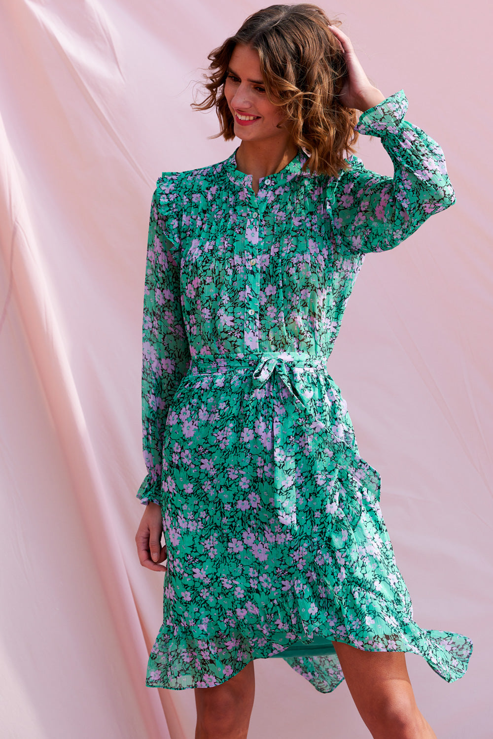 Melody Wrap Skirt Green w. Lilac Flower