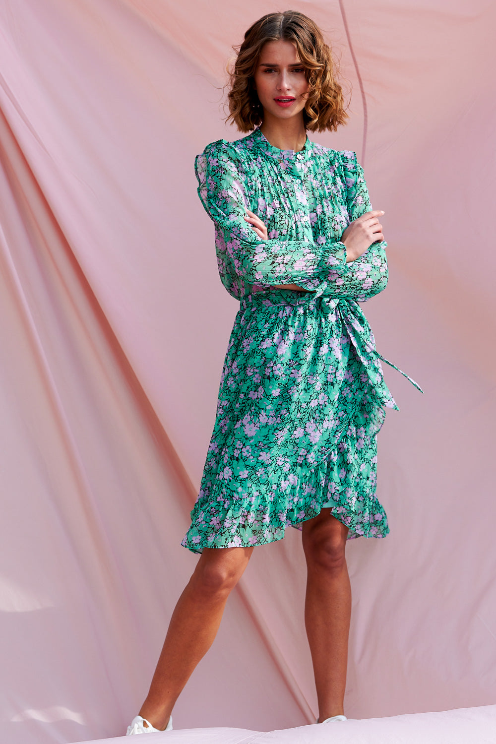 Melody Wrap Skirt Green w. Lilac Flower