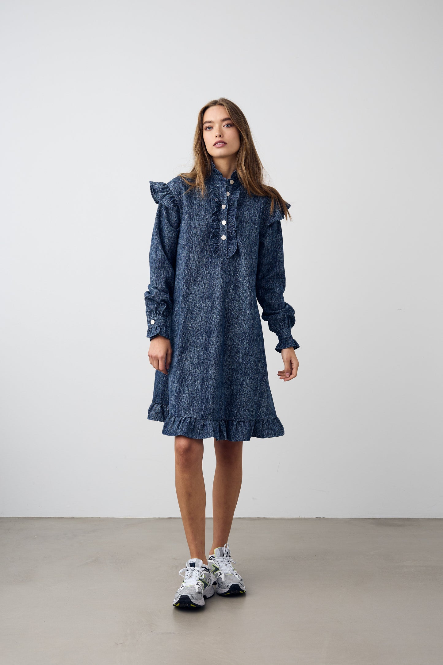 Reno Ruby Ruffle Dress Blue Snow Wash