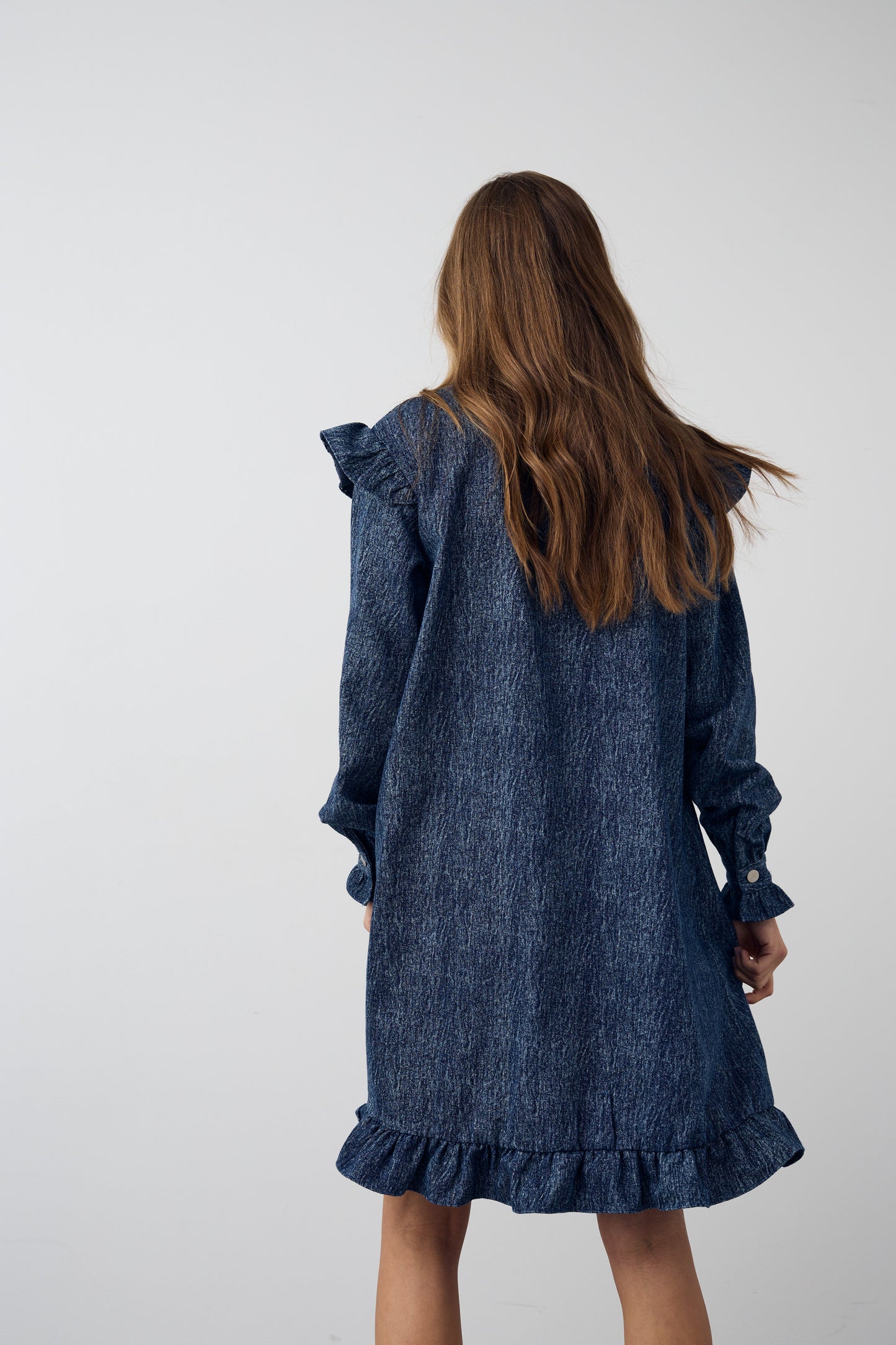Reno Ruby Ruffle Dress Blue Snow Wash