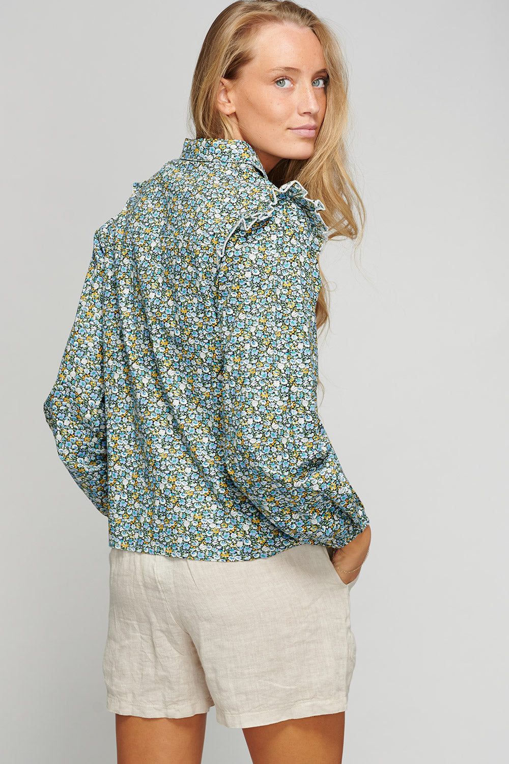 Tilla Blouse Cotton Poplin Blue Flower