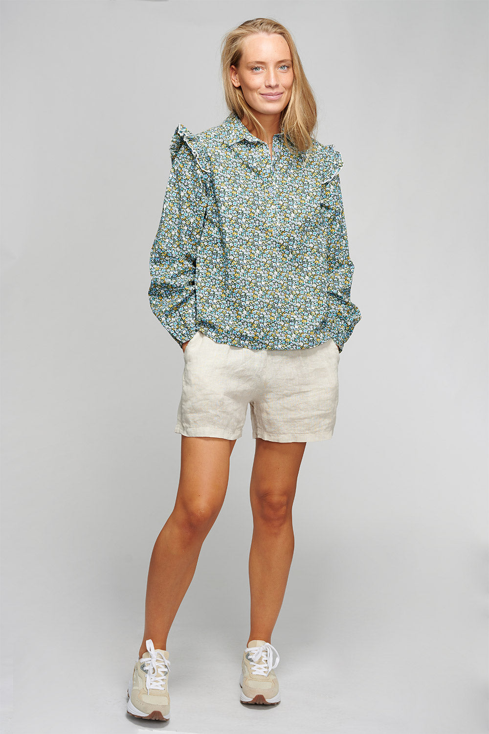 Tilla Blouse Cotton Poplin Blue Flower