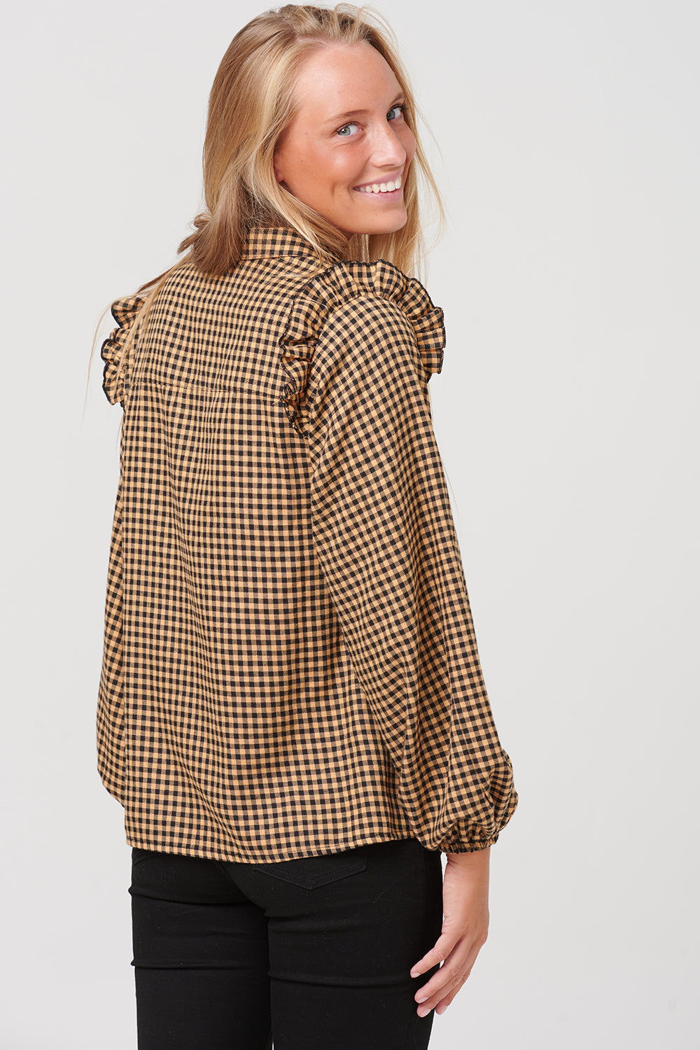 Tilla Blouse Viscose Camel/black Checks