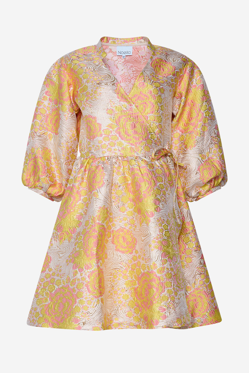 Noellas Aya Wrap Dress Yellow/rose mix. Køb Kjoler hos www.noellafashion.dk