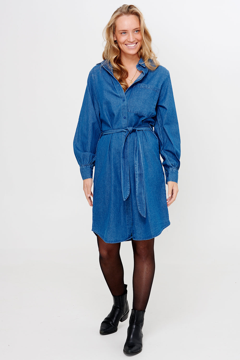 Anika Shirt Dress Cotton Denim Dark Blue