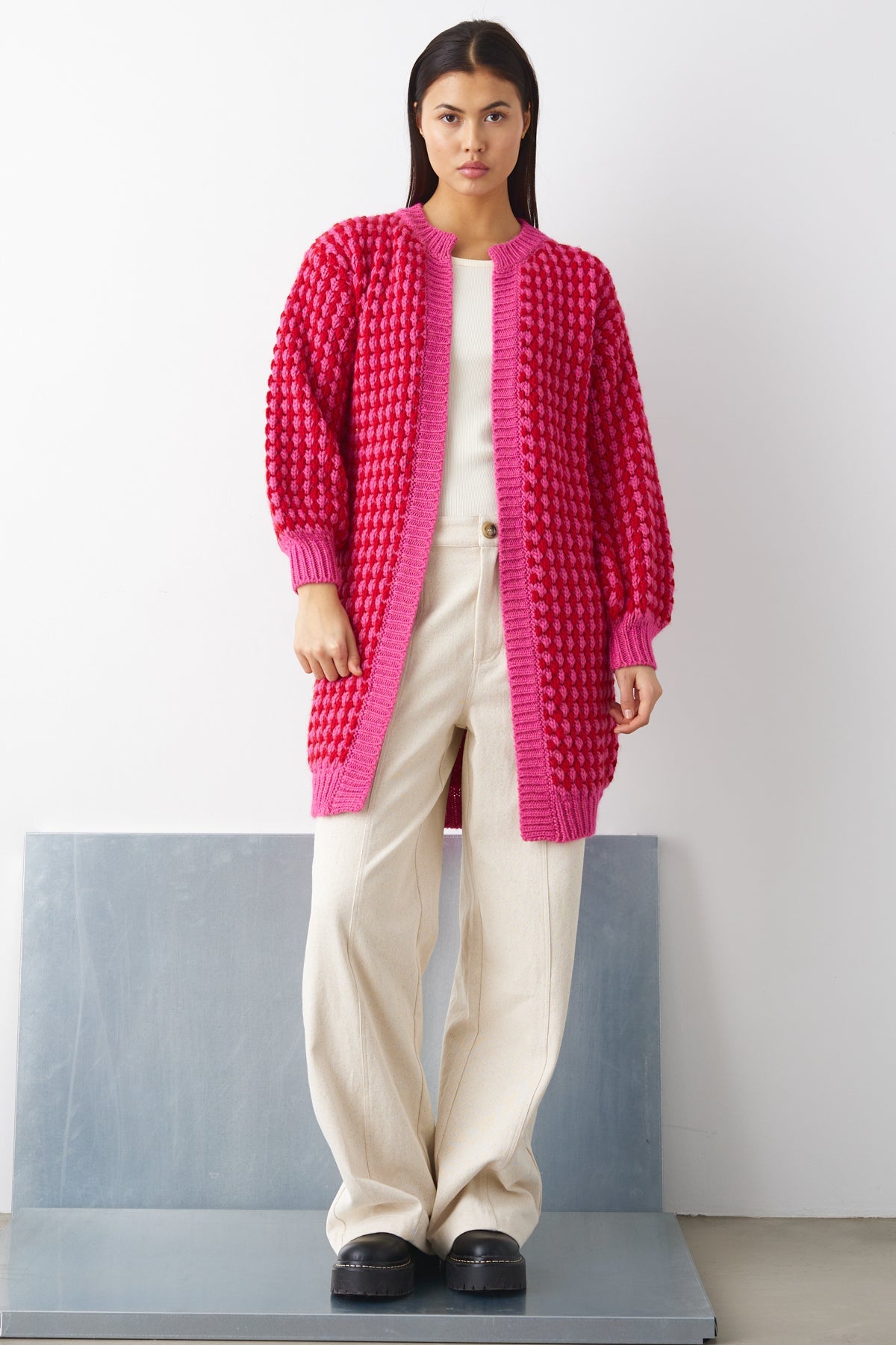 Gio Knit Cardigan Pink Red Mix