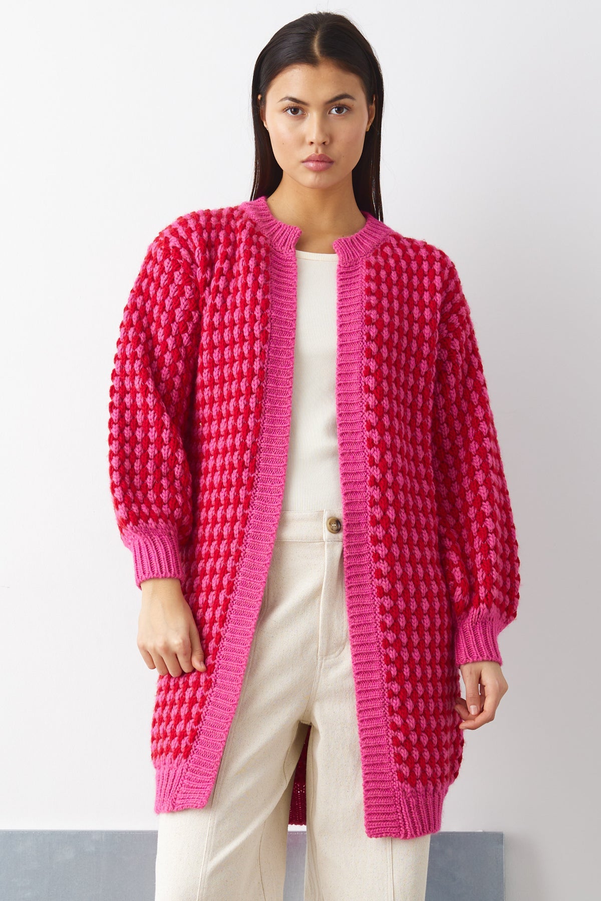 Gio Knit Cardigan Pink Red Mix
