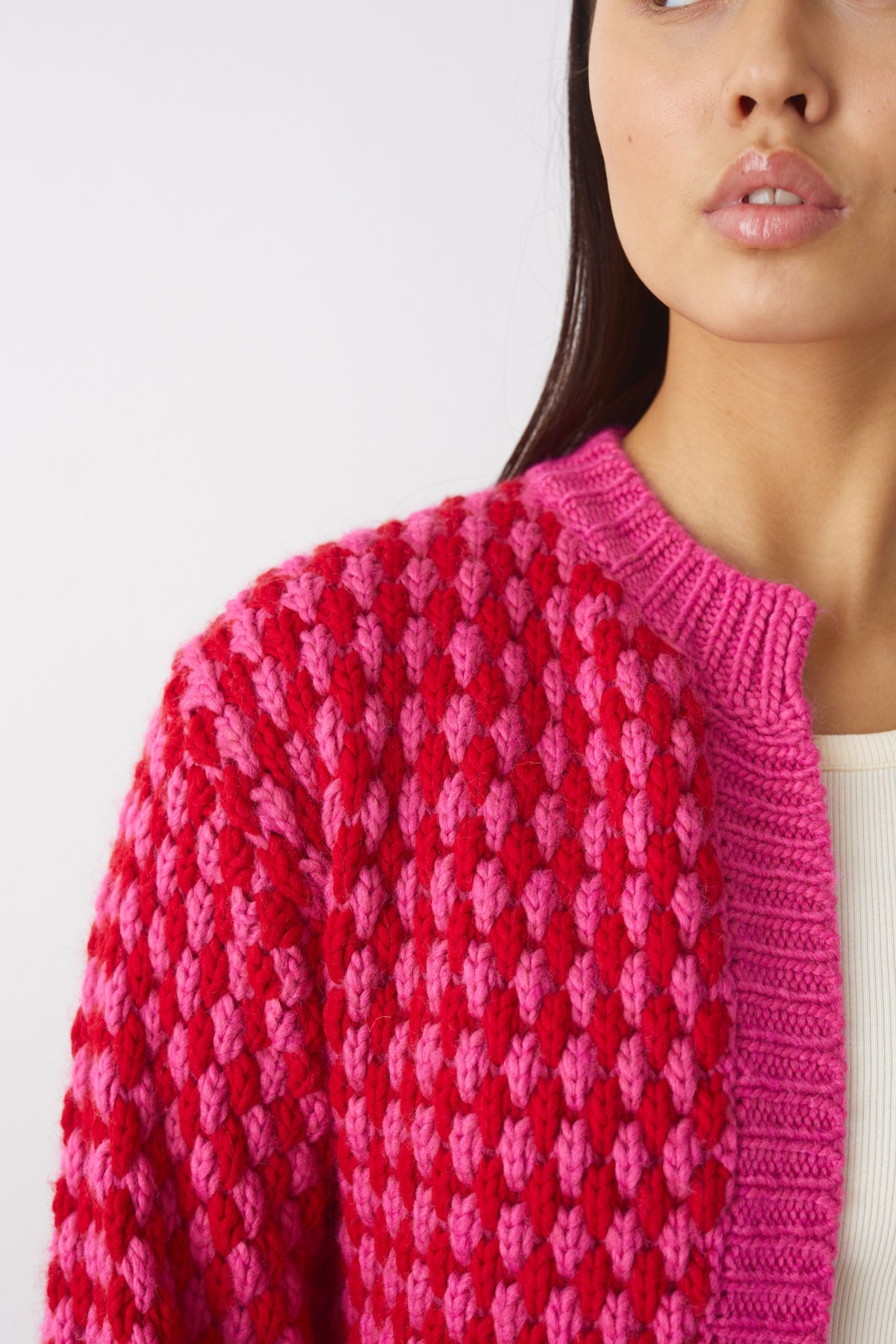 Gio Knit Cardigan Pink Red Mix