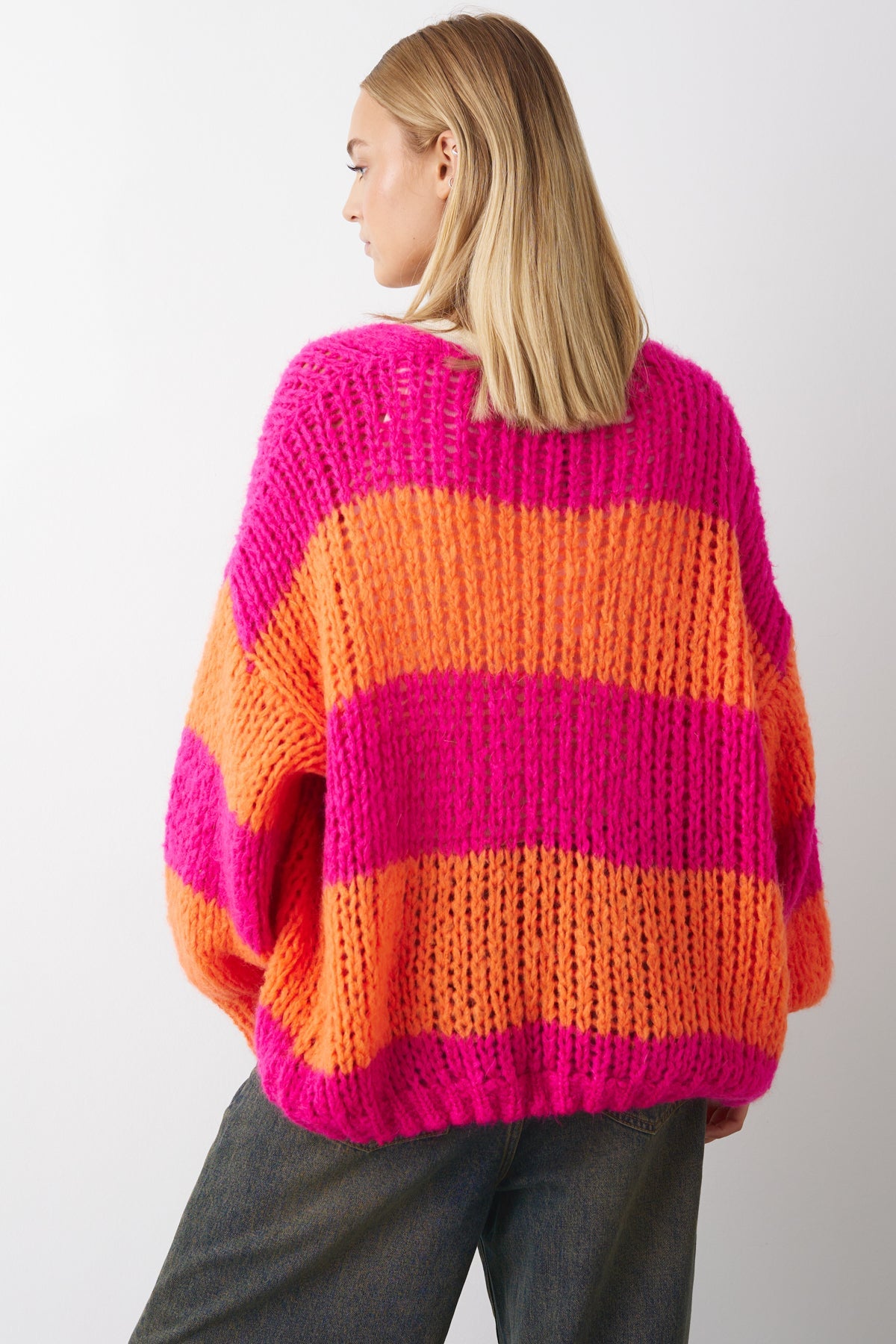 Noellas Fora Knit Cardigan Orabel Pink Stripe.