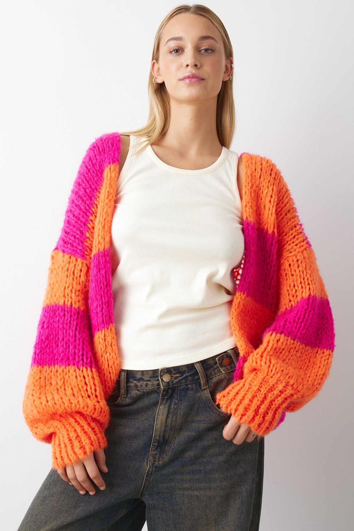 Fora Knit Cardigan Orabel Pink Stripe