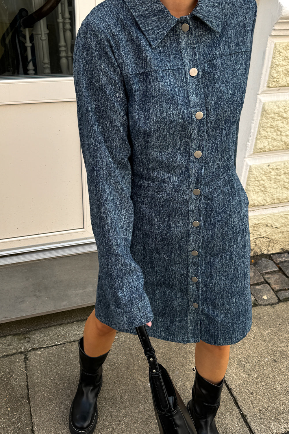 Benita Ls Dress Blue Snow Wash