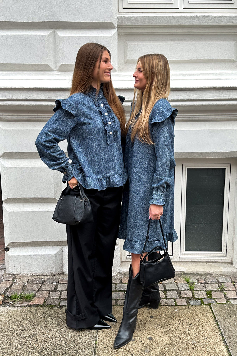 Reno Ruby Ruffle Blouse Blue Snow Wash