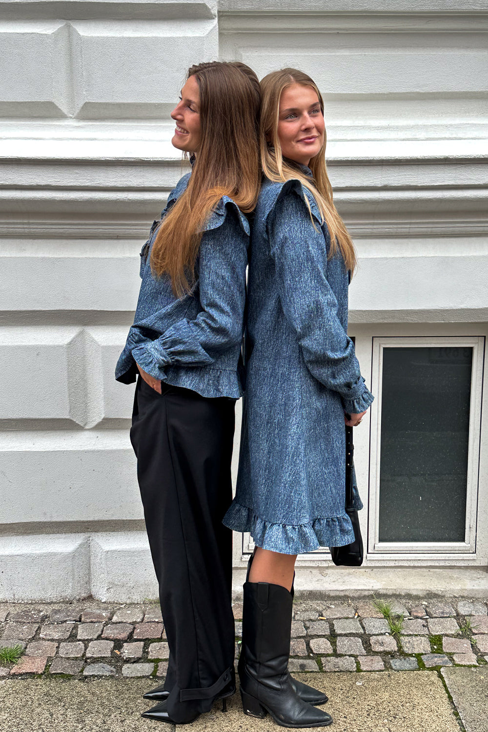 Reno Ruby Ruffle Blouse Blue Snow Wash
