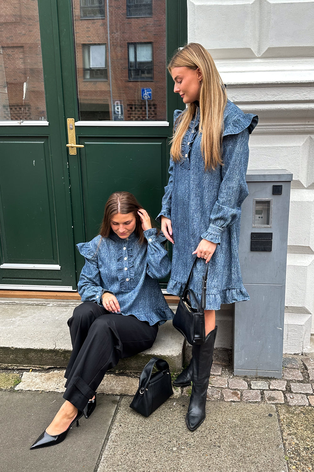 Reno Ruby Ruffle Blouse Blue Snow Wash