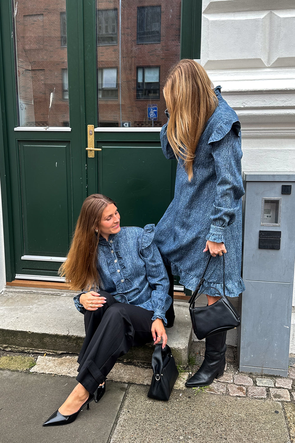 Reno Ruby Ruffle Blouse Blue Snow Wash