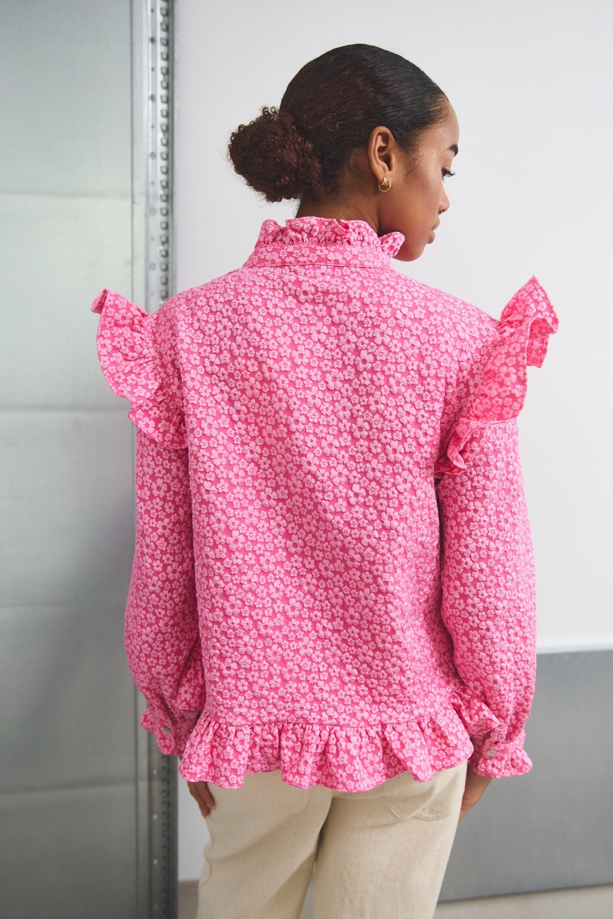 Reno Ruby Ruffle Blouse Bright Pink