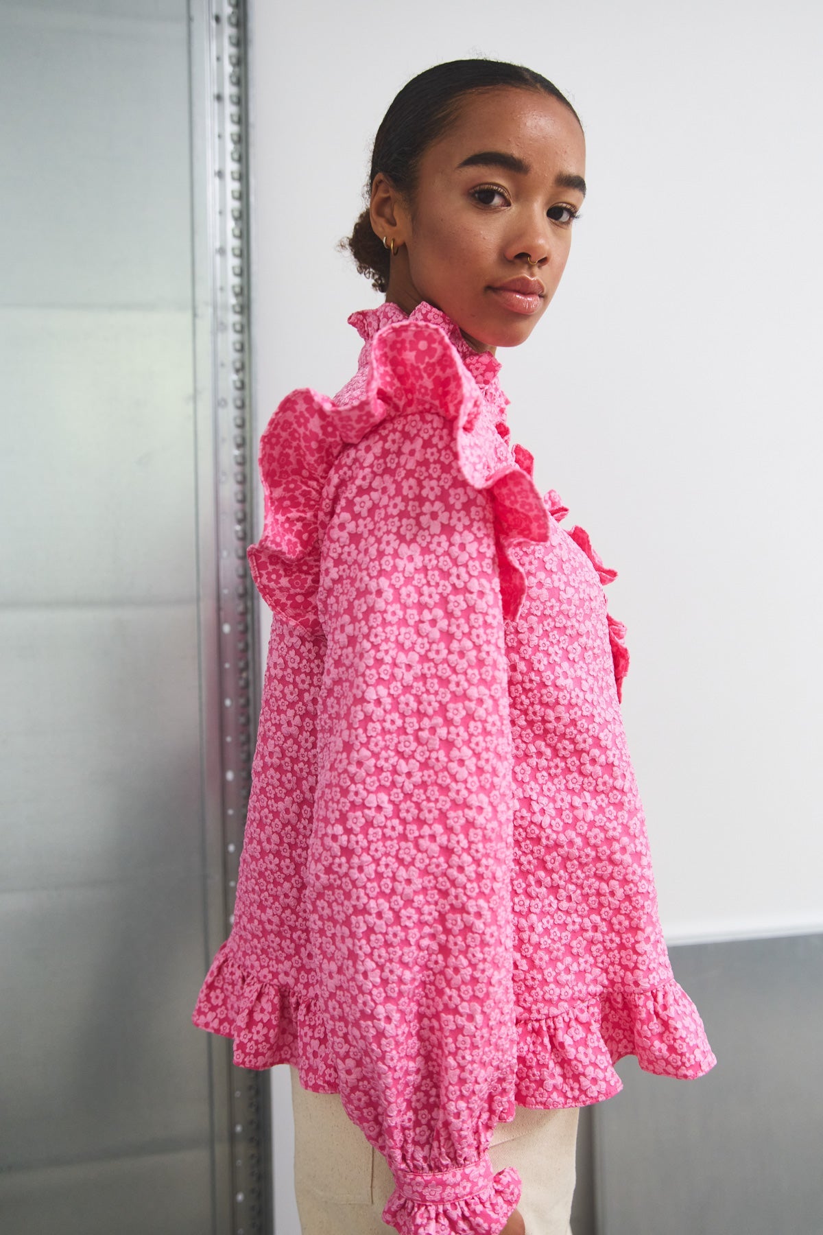Reno Ruby Ruffle Blouse Bright Pink