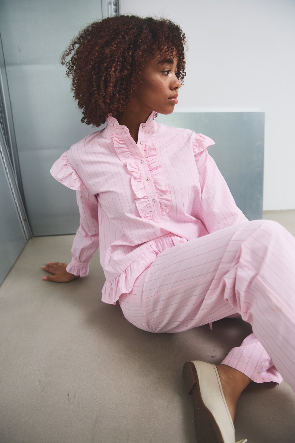 Sally Blouse Light Pink Stripe