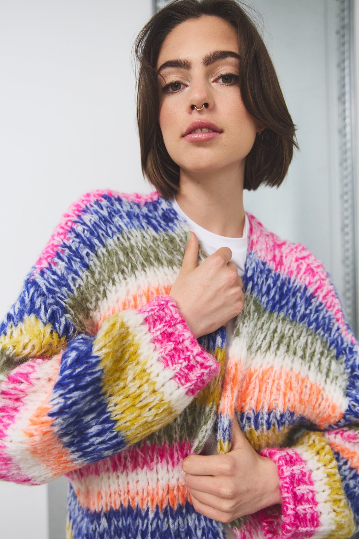 Krissa Knit Cardigan Tundra Stripe