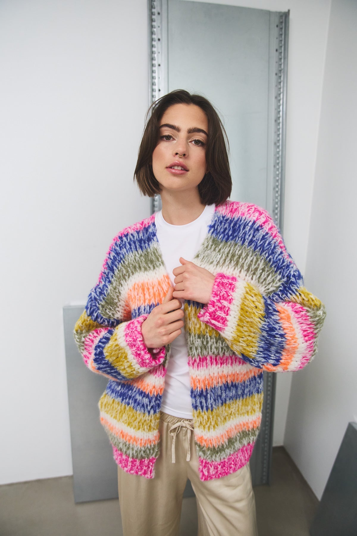 Krissa Knit Cardigan Tundra Stripe