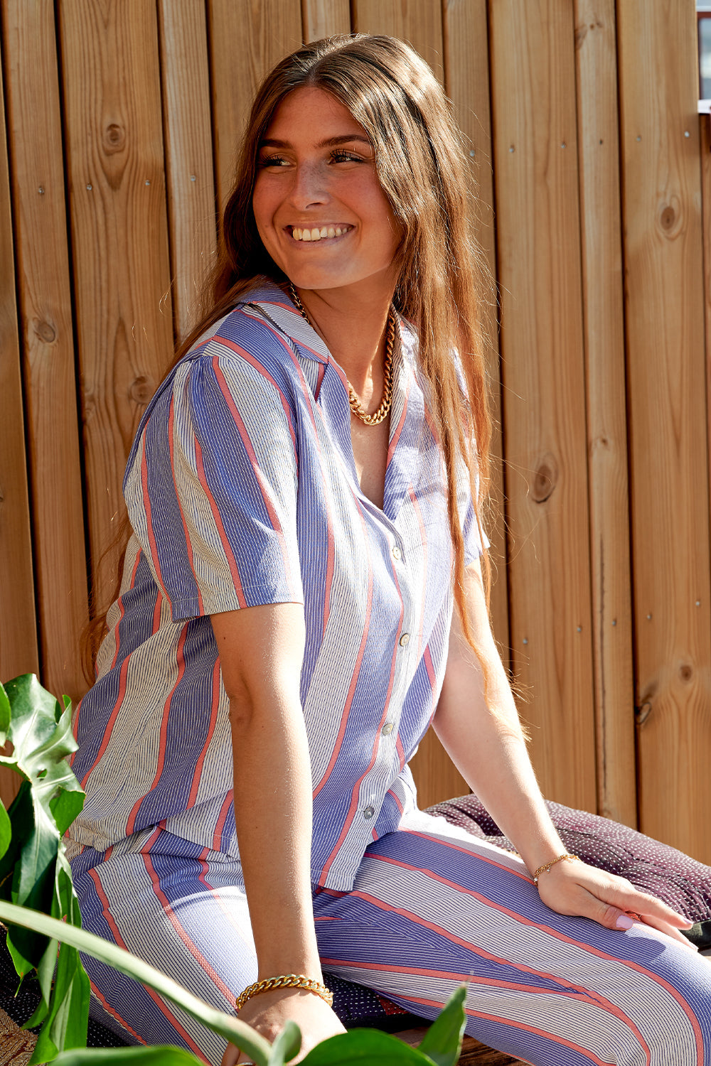 Jean Pants Viscose Blue/blush Stripe