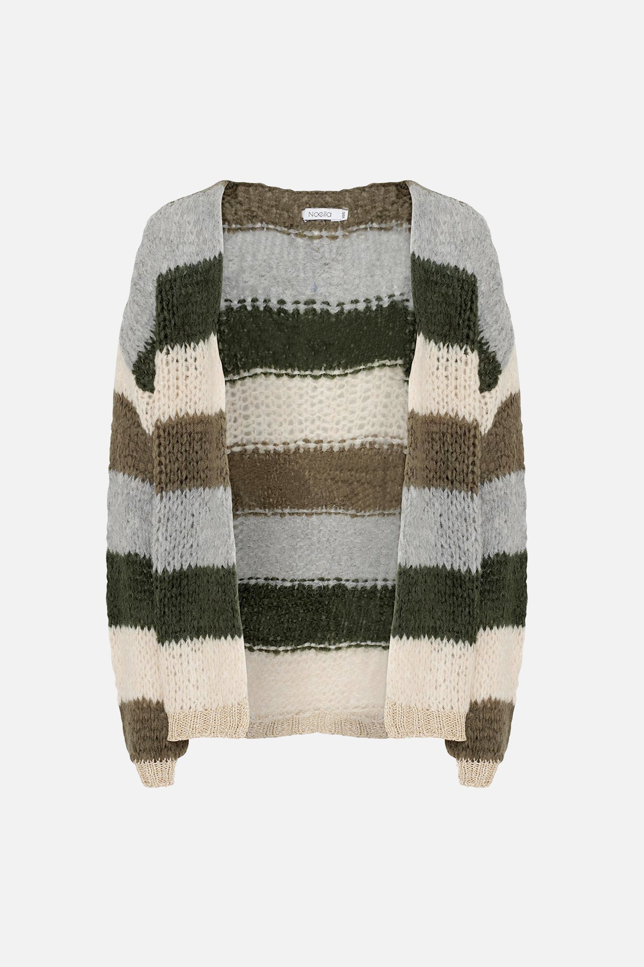 Kala Knit Cardigan Wool Army/beige Stripes 5