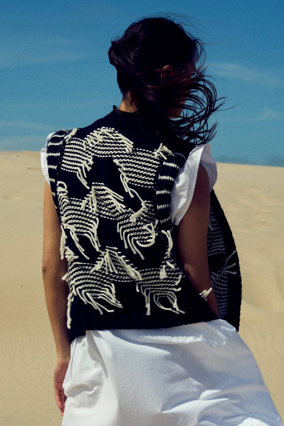 Kanani Knit Vest Black White Combo