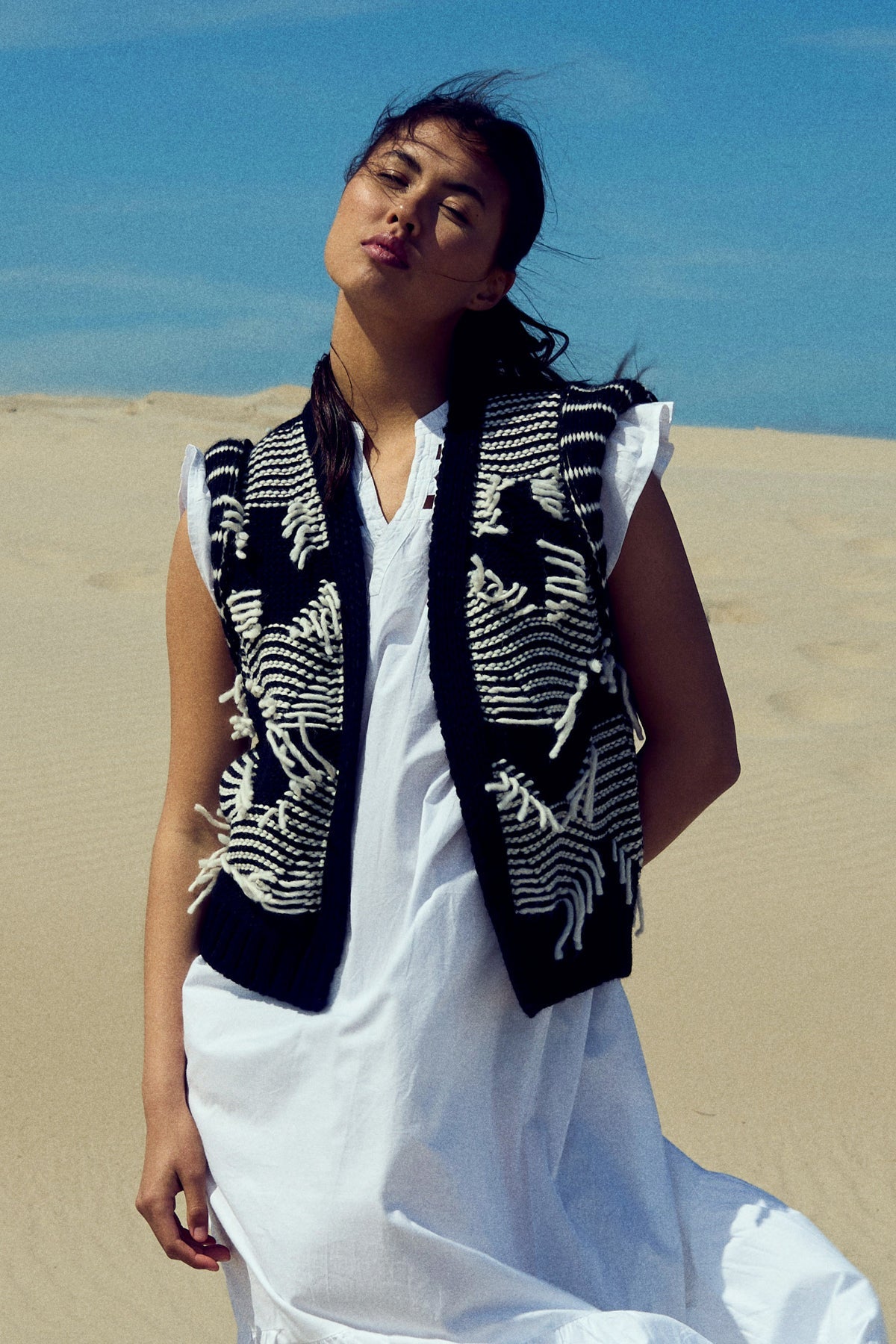 Kanani Knit Vest Black White Combo