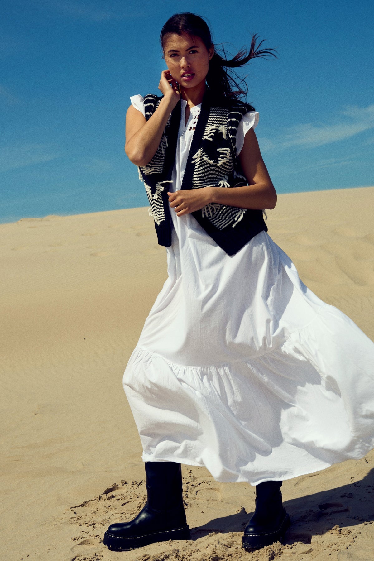 Kanani Knit Vest Black White Combo