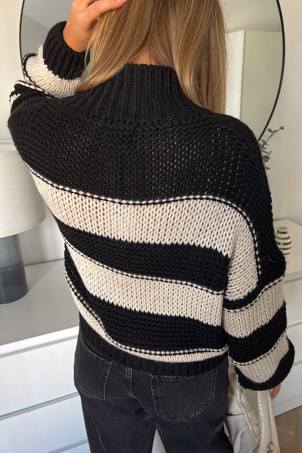 Kath Knit Black Ivory Stripe