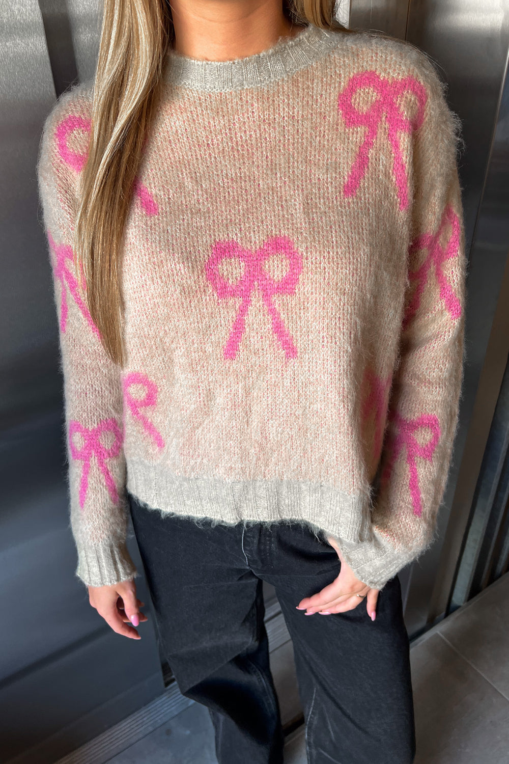 Noellas Lena Knit Pink Beige Combo. Køb Striktrøjer hos www.noellafashion.dk