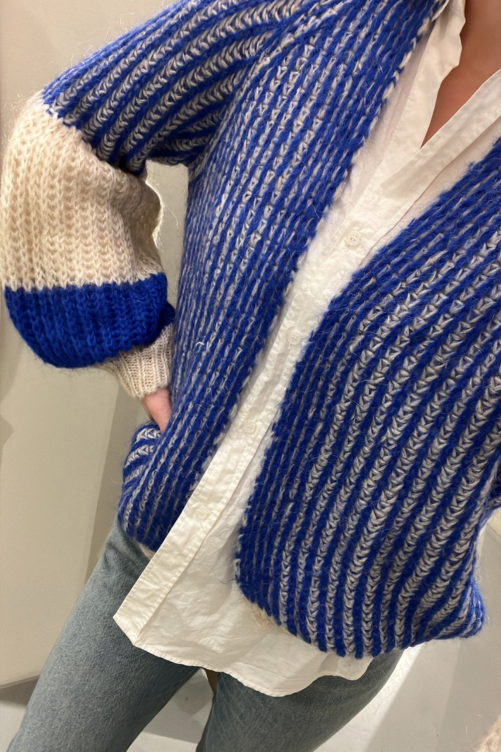 Liana Knit Cardigan Cream/Cobalt Blue