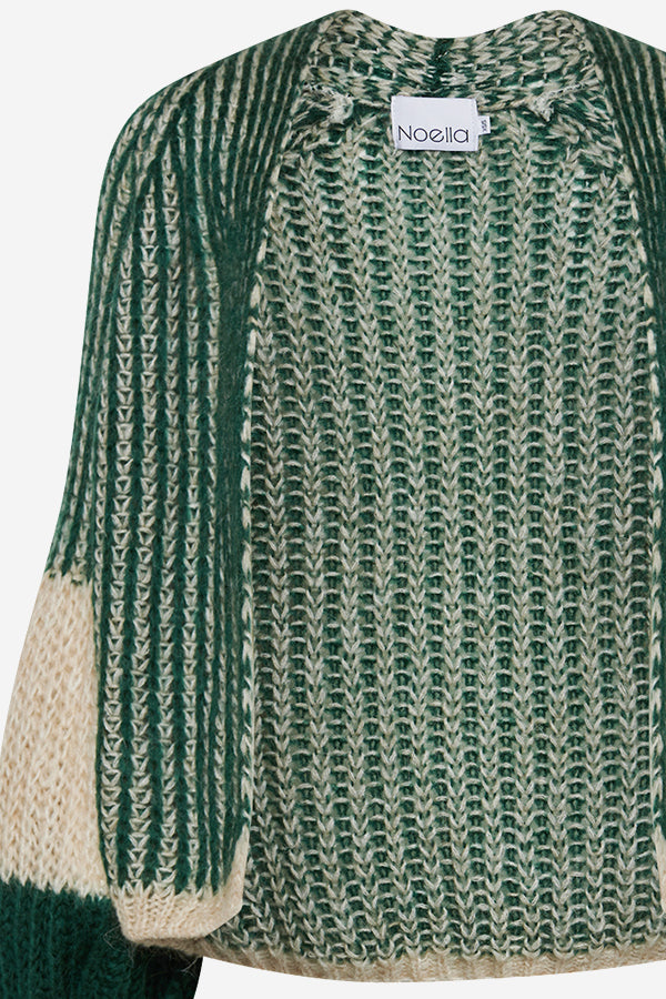 Liana Knit Cardigan Beige/Bottle Green
