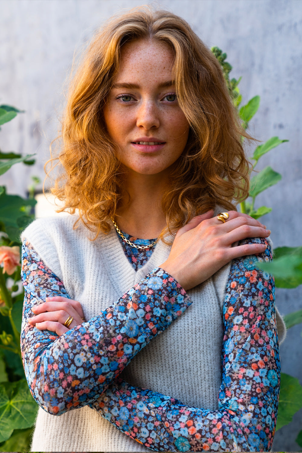 Lola Blouse Mesh Blue Flower