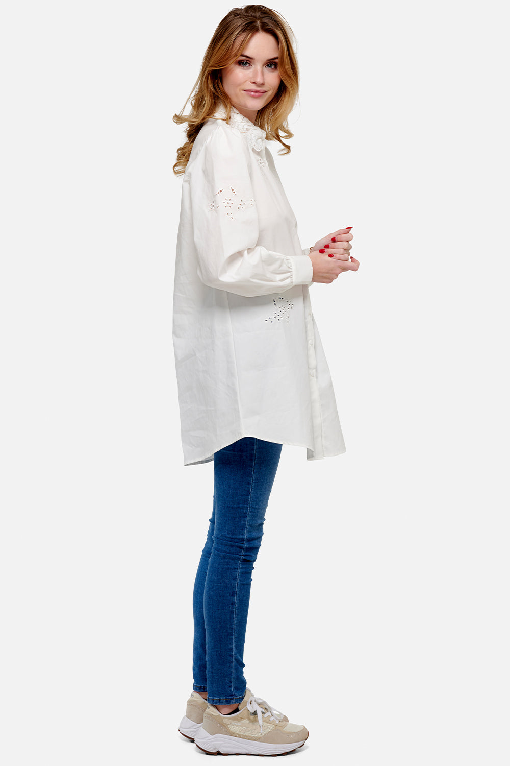 Lucille Long Shirt Cotton White Lace