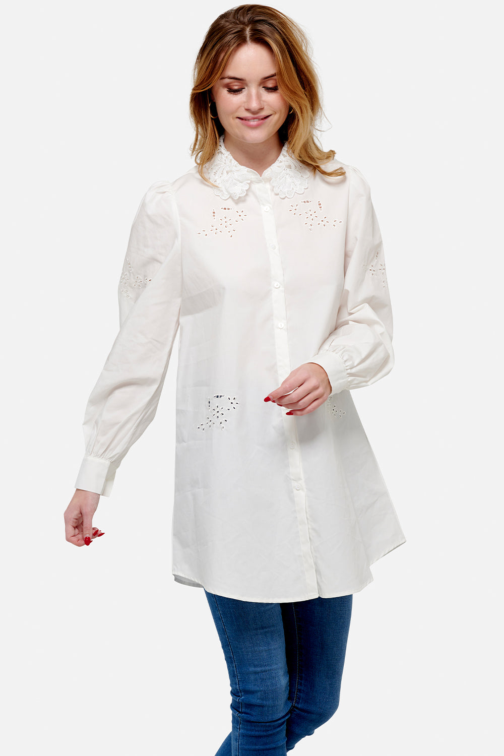 Lucille Long Shirt Cotton White Lace
