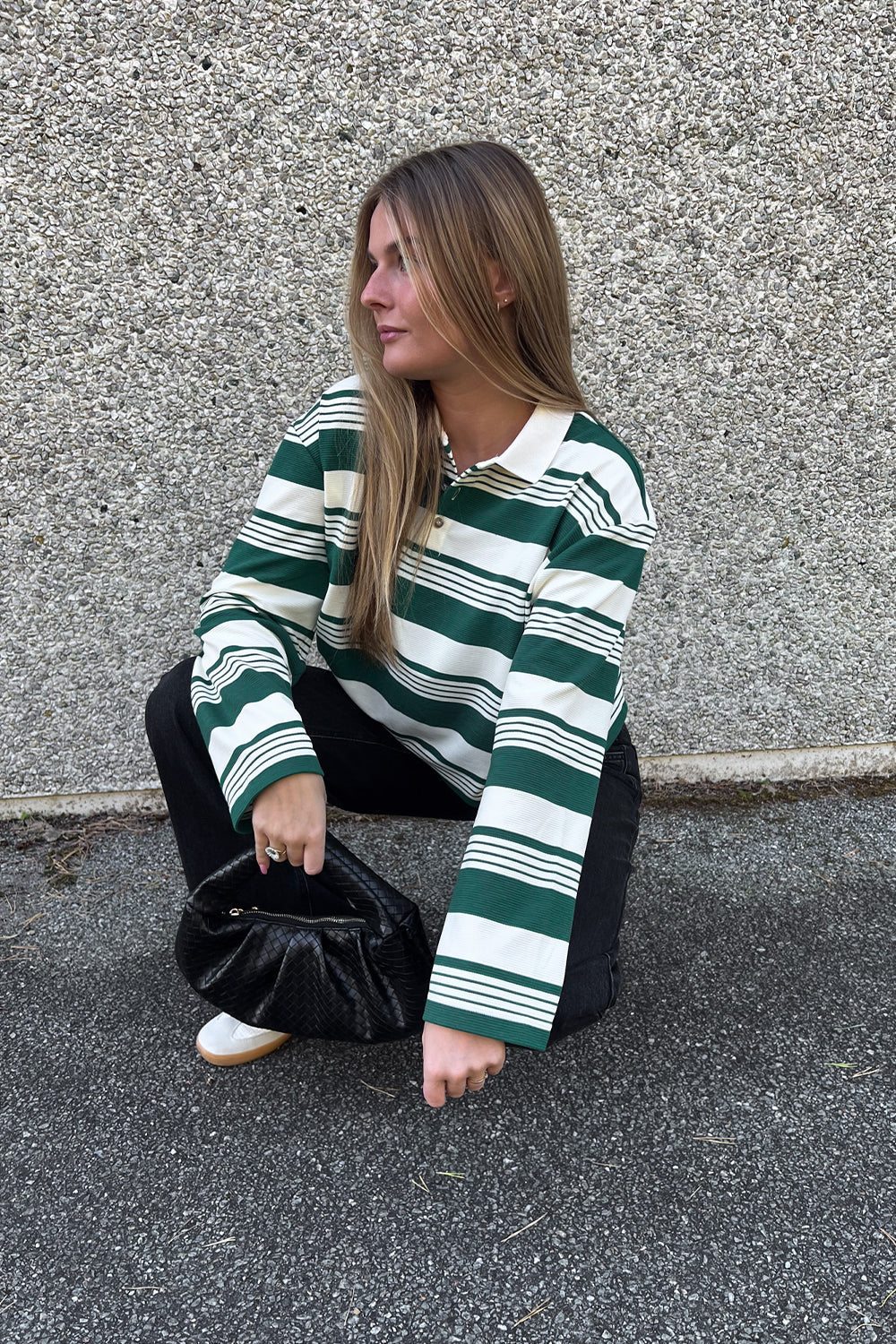 Lynlee Polo Green Offwhite Stripe Cropped