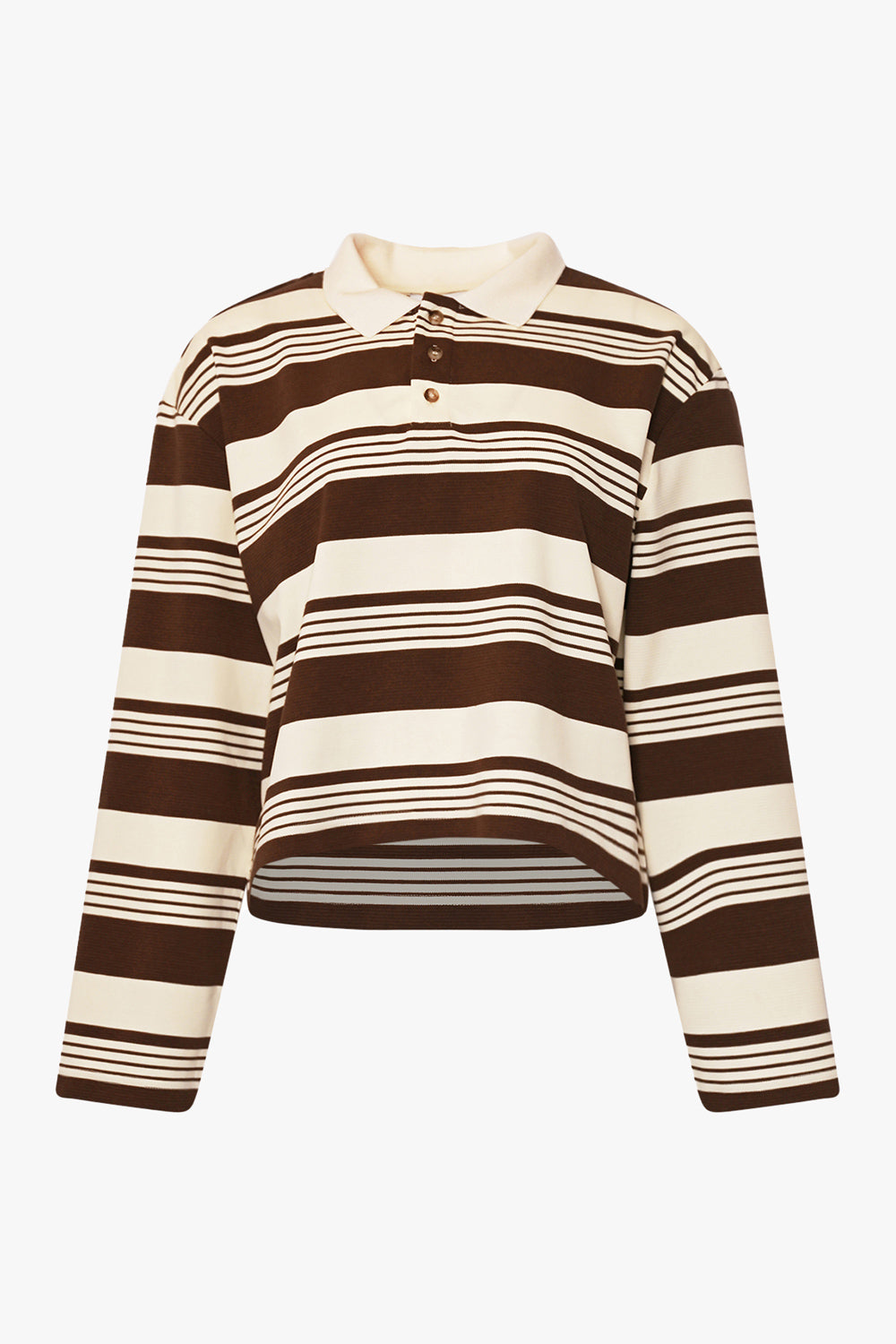 Lynlee Polo Brown Offwhite Stripe Cropped