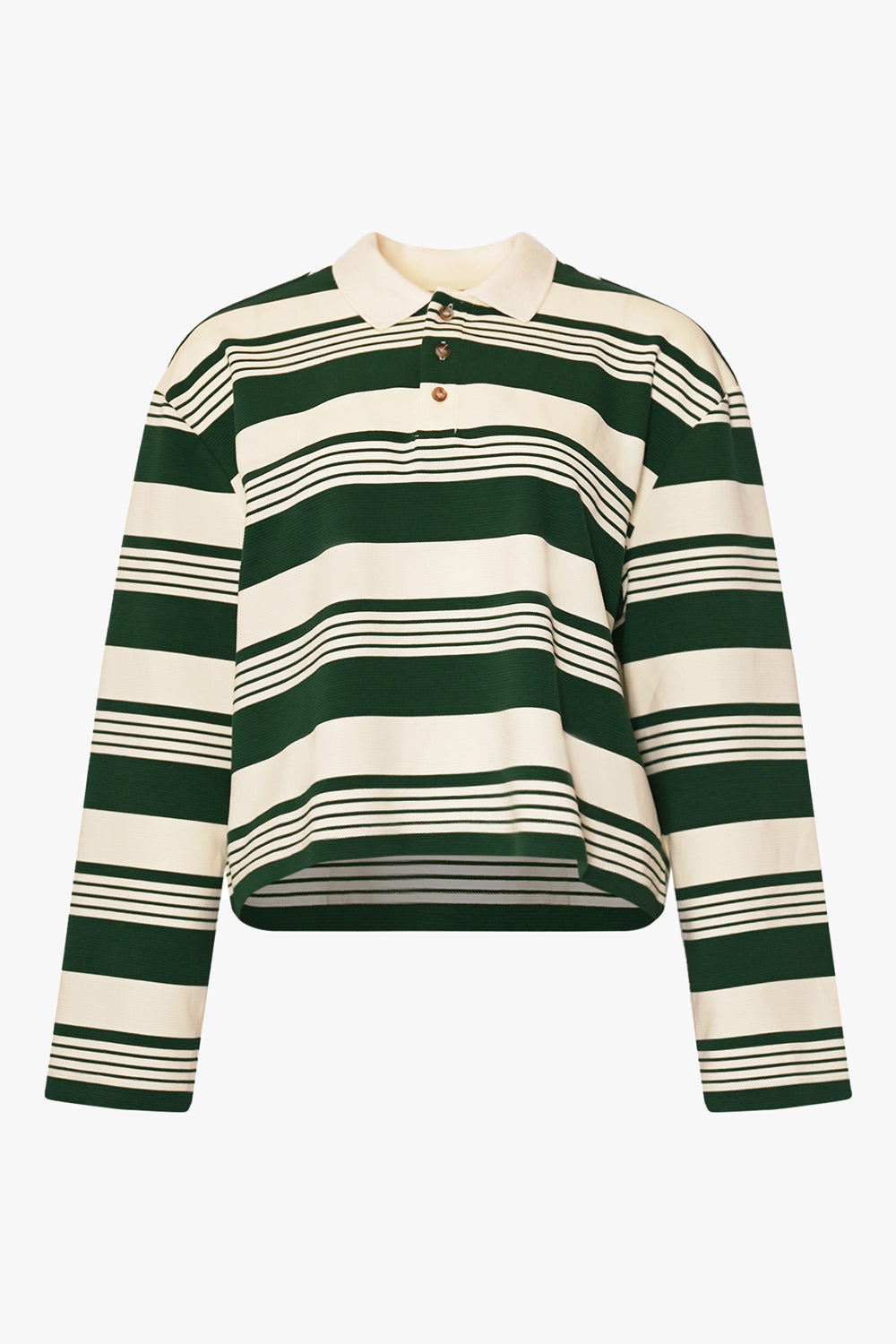 Lynlee Polo Green Offwhite Stripe Cropped