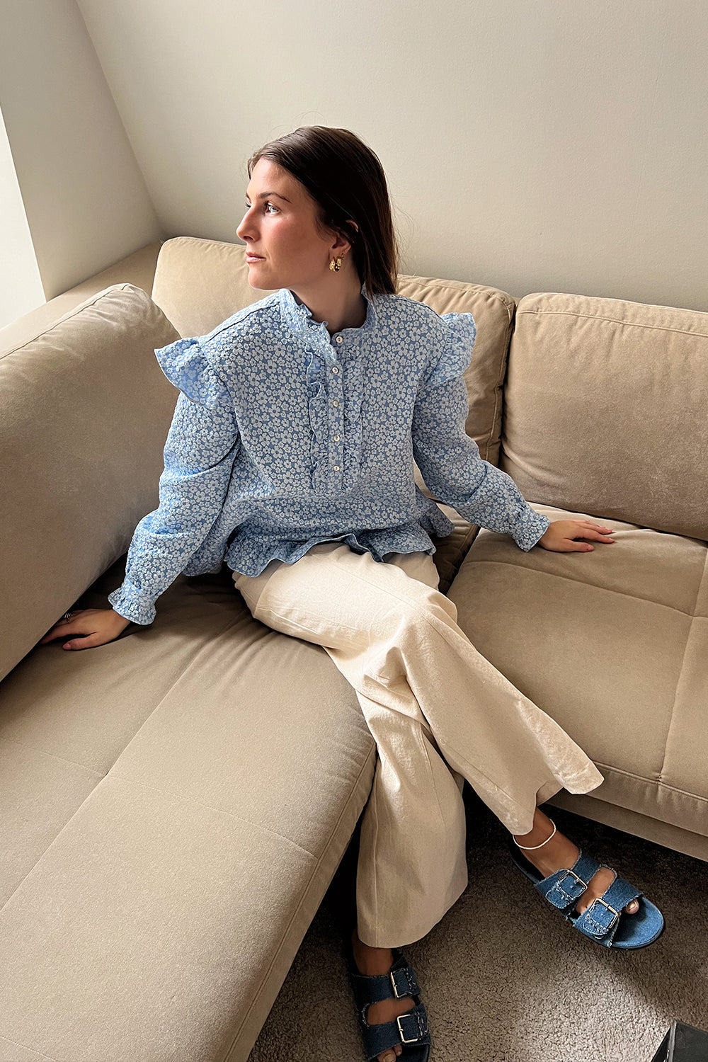 Reno Ruby Ruffle Blouse Light Blue