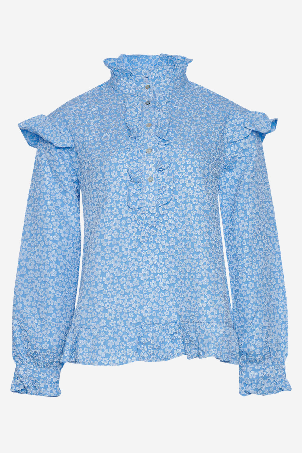 Noellas Reno Ruby Ruffle Blouse Light Blue. Køb Bluser hos www.noellafashion.dk