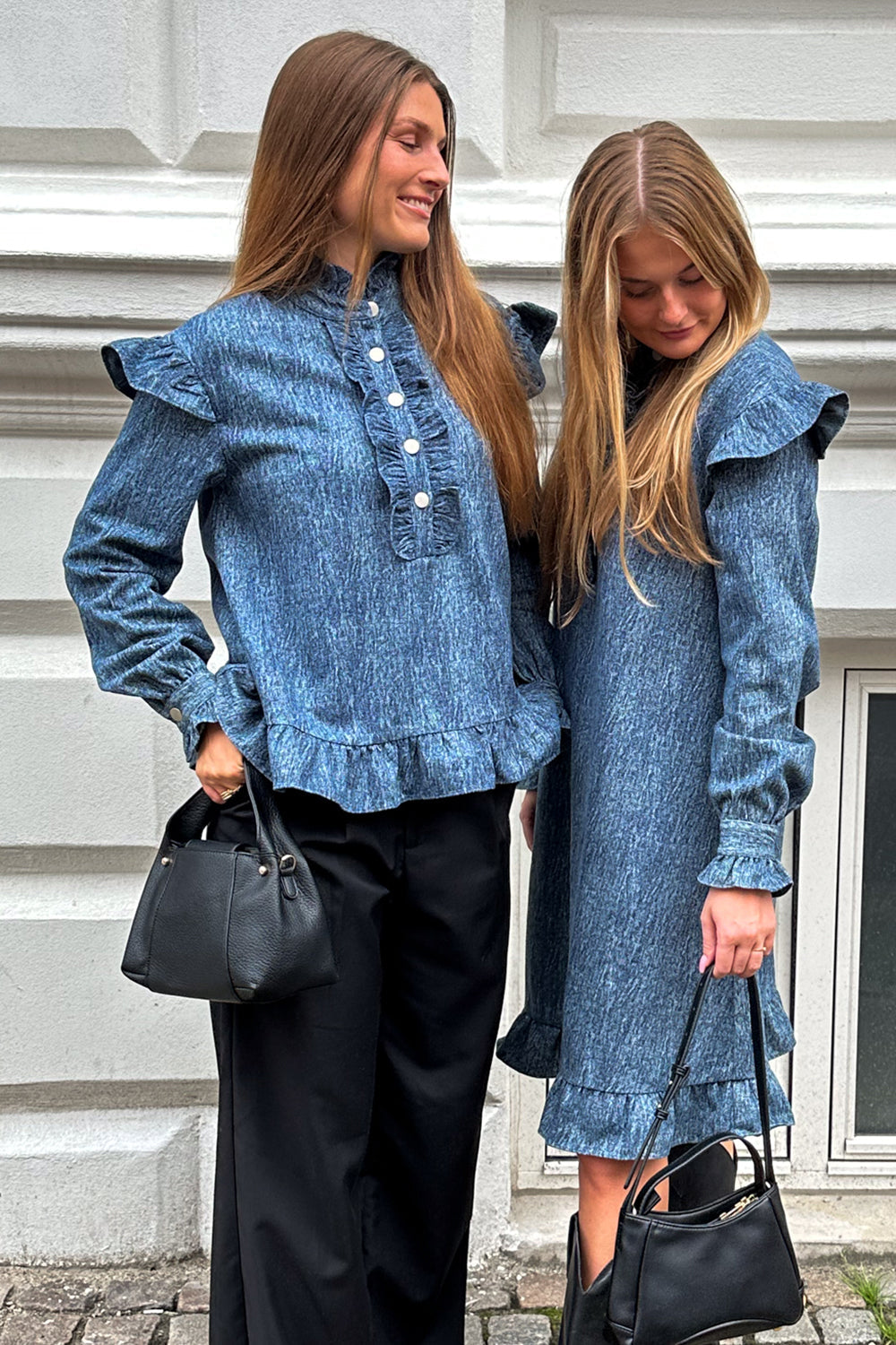 Reno Ruby Ruffle Blouse Blue Snow Wash